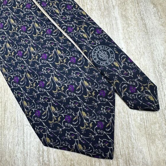Ermenegildo Zegna Exclusive‎ Design Neck Tie Blue Purple Floral 100% Silk Italy - Picture 1 of 9